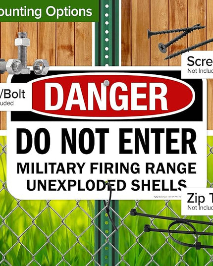 Danger Do Not Enter Military Firing Range Unexploded Shells Sign, 12x18 Inches, Rust Free .063 Aluminum, Fade Resistant, Made in USA by My Sign Center