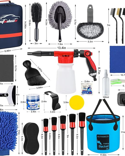 AUTODECO 42Pcs Car Wash Detailing Kit Cleaning Set with Foam Gun Sprayer, Long-Handle Brush, Collapsible Bucket, Large Wash Mitt, Towels, Complete Interior & Exterior Car Washing Supply Set (Blue)