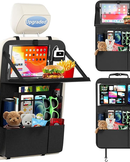 KaiCross Backseat Car Organizer with Upgraded Foldable Tray, Car Seat Organizer for Kids, Travel Accessories with 9 Storage Pockets,Car Seat Organizer Backseat with Touch Screen-1 Pack