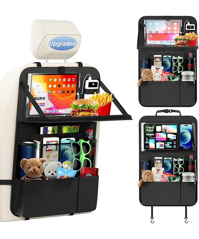 KaiCross Backseat Car Organizer with Upgraded Foldable Tray, Car Seat Organizer for Kids, Travel Accessories with 9 Storage Pockets,Car Seat Organizer Backseat with Touch Screen-1 Pack