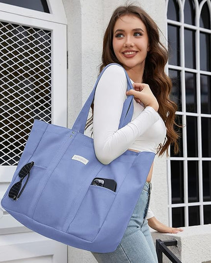 HOMESPON Large Canvas Tote Bag for Women Everything Bag with Pockets and Laptop Sleeve