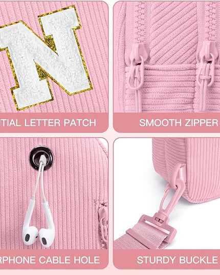 Viverte Small Corduroy Sling Bag Initial Crossbody Bag Fanny Pack for Girls Personalized Birthday Gifts for Teen Girls Gifts