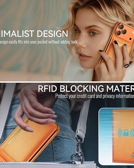 Vinich for MagSafe Wallet Magnetic RFID Blocking Card Holder Compatible with MagSafe Phones and Cases, Strong Magnet Minimalist Phone Wallet for iPhone 17/16/15/14/13/12/Pro/Max/Plus, Orange