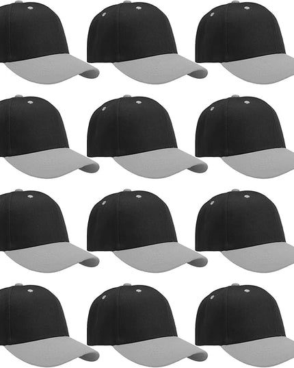 Falari Wholesale Bulk Lot 12-Pack Baseball Cap Adjustable Size Plain Blank Solid Color