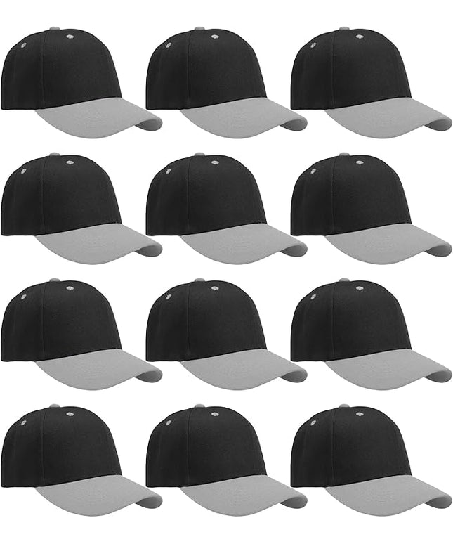 Falari Wholesale Bulk Lot 12-Pack Baseball Cap Adjustable Size Plain Blank Solid Color