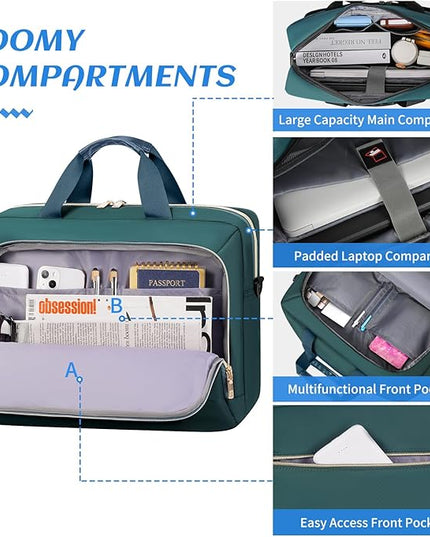 Laptop Bag 17.3 Inch Laptop Briefcase Large Waterproof Laptop Case for Men Women Business Office Work Computer Bag 17 Inch Adjustable Shoulder Messenger Bag, Dark Green