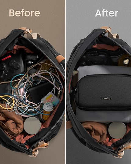 tomtoc Electronic Organizer Travel Case, Water Resistant Dual Compartment Tech Pouch Cable Organization Storage Bag for Charger, Cord, Phone, Hard Drive, Power Bank, Accessories Travel Essentials