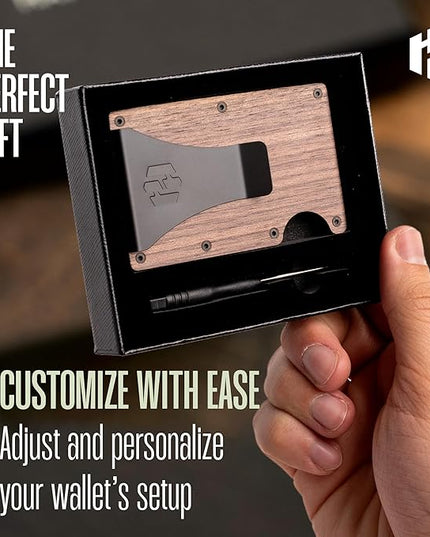 Hayvenhurst Wallet For Men - Reinvented Design Men's Wallet - Slim, Minimalistic & Seamless Card Case, Blocks RFID Scanners, Holds 12 Cards (Walnut Wood)