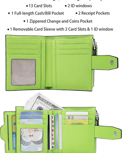 AINIMOER Women's RFID Blocking Leather Small Compact Bi-fold Zipper Pocket Wallet Card Case Purse with id Window