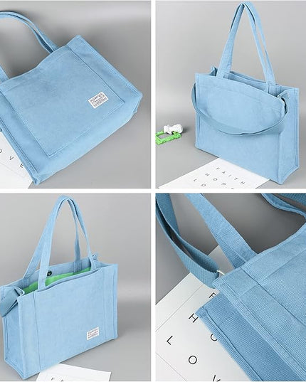Valleycomfy Corduroy Tote Bag for Women Travel Crossbody Bag Purse Women Shoulder Bags Work Handbags Everyday Hobo Bag