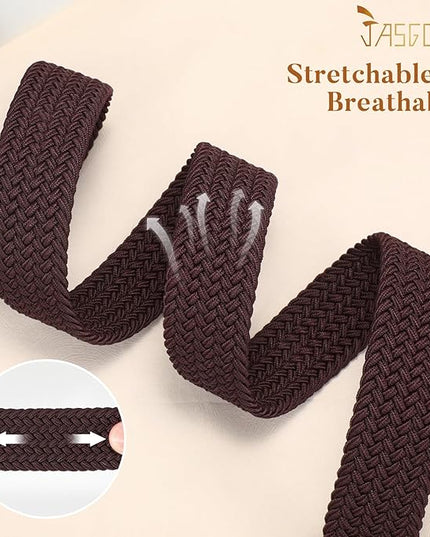 JASGOOD Women Elastic Braided Woven Belt Stretch Canvas Casual Belt 1.4'' for Golf Jeans Pants