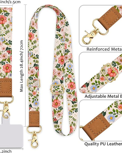 Flower Phone Lanyard Crossbody Strap, Floral Cell Phone Lanyards for around the Neck Wristlet Wrist Strap Adjustable for Keys Case Accessories Travel Essentials