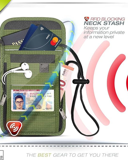 Lewis N. Clark Men's RFID Blocking Stash Wallet, Travel Neck Pouch Passport Holder for Women & Men, Olive, One Size