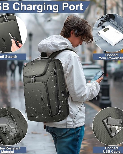 hk Business Smart Backpack for Men Anti-Theft for 17.3 Inch Laptop with USB Charging Port Water-Resistant Large Durable Compact 30L for Travel College Work-Green