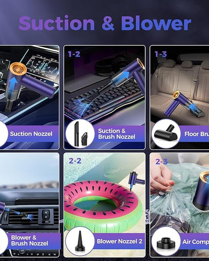 Handheld Car Vacuum Portable Cordless,18000PA High Power Vacuum Cleaner with Brushless Motor.7 in 1 Mini Hand Held Vacuum Rechargeable AirDuster/Blower for Car,Home,Ofice,Pet
