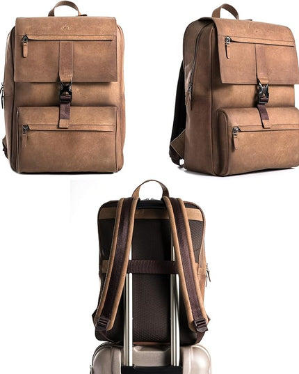Leather Backpack for Men & Women, Classic Brown - Handcrafted Top Grain Leather vintage backpack with 17-Inch Laptop Sleeve - Lightweight, Stylish & Durable for Business, Travel, Work & Everyday Use