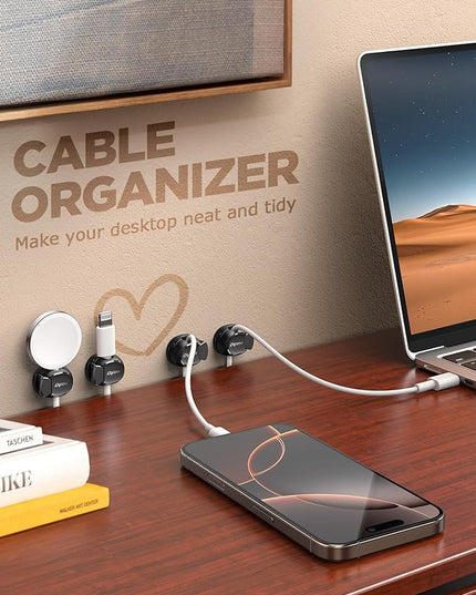 16Pack Cord Organizer [Dual Spring & Clasp, Max Secure] Cable Clips - Chfeila Cord Holder, Desk Cable Management, Adhesive Phone Charging Wire Holder for Nightstand/Car/Wall, Office Accessory - Black