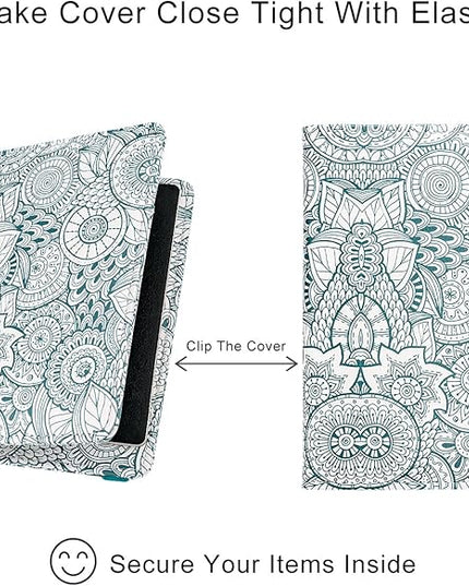 WALNEW Passport Holder for Travel, RFID Passport Cover Wallet for Women Men, PU Leather Passport Book Card Holder Case with Pen (Elastic Band Closure, D-Green Petals)