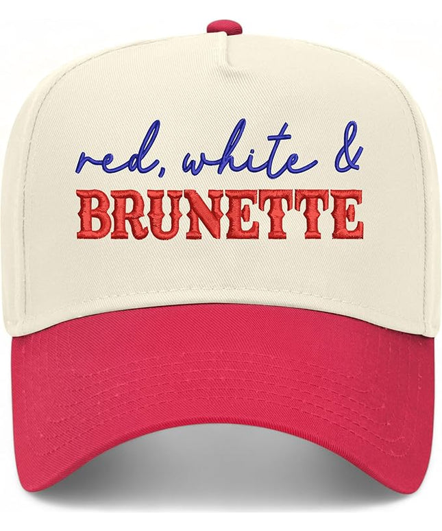 Red, White, & Brunette Hat | Premium Vintage Trucker Hat with Adjustable Snapback for Men and Women
