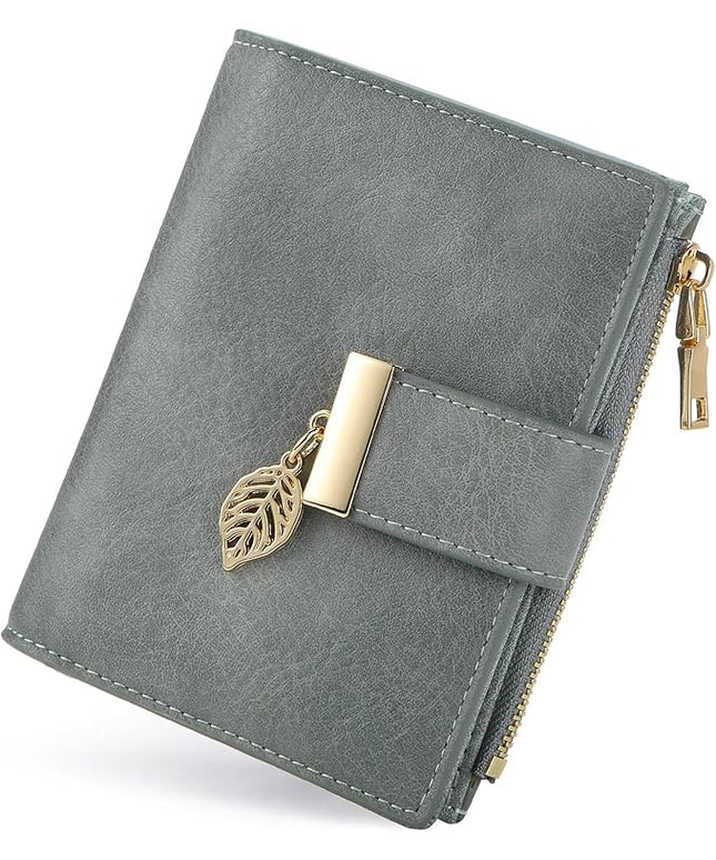 yiijay Small Wallet Women RFID Blocking Leather Bifold Wallet Credit Card Holder for Women Ladies Compact Wallet Mini Purse With Zipper Pocket