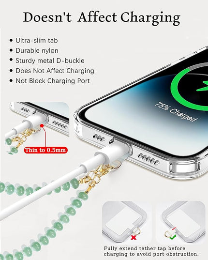 Natural Stone Beaded Phone Wrist Strap for Women – Detachable Chain Wristlet, Durable 304 Stainless Steel Core (Green Aventurine)