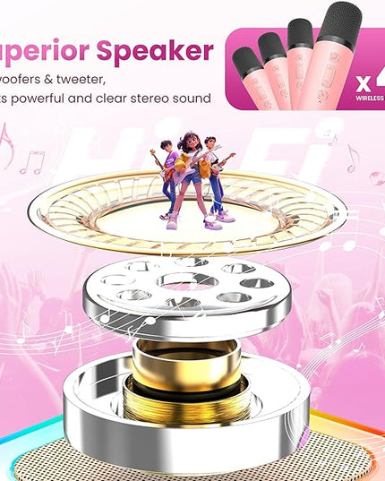 Mini Karaoke Machine for Kids Adults, Portable Bluetooth Speaker with 4 Wireless Karaoke Mics,2026 TOP Birthday Gifts Toys for Girls 3,4, 5, 6, 7, 8+Years Old Karaoke Player Valentine(Pink 4 Mics)