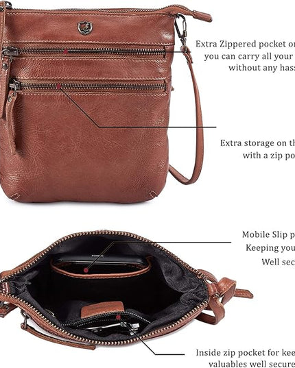 Crossbody Sling Bag for Women Small Real Leather Purse Vintage Travel Crossover Shoulder Bag Handmade