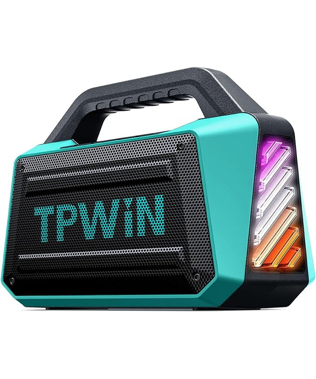 Powerful 80W Outdoor Bluetooth Speaker: IPX6 Waterproof, Rugged, 20H Playtime, Deep Bass, Lightshow, TWS, BT 5.3 Wireless, Portable for Travel Hiking Camping Beach Pool - Teal