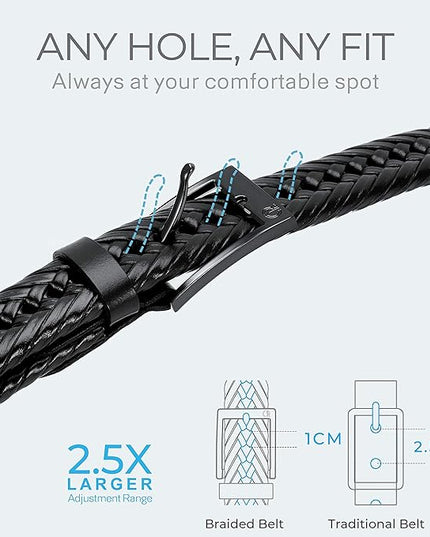 CHAOREN Leather Braided Belts for Men - 1 1/8" Mens Casual Woven Leather Belt for Dress Pant