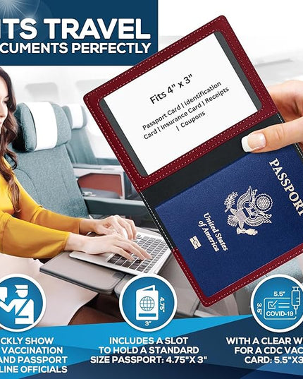 Ciana Passport Holder for Travel – PU Leather Passport Cover and Card Holder for Men & Women – Slim Passport Holder with Card Protector Slot, Travel Must Haves (Burgundy)