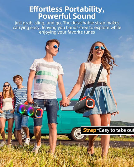 Portable Bluetooth Speaker Wireless,140W Peak Loud Sound with 2 Subwoofers and 2 Tweeters, Plus Bass Boost, IP65 Waterproof Outdoor Speaker, 24H Playtime, RGB Lights, TF/AUX/USB/Mic Input, Large Party