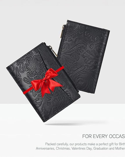Oak Leathers Leather Wallet For Women - Small RFID Coin Purse Credit Card & ID Holder for Ladies, Gift for Women's, Bifold Wallets (Crazy Horse Black Flower)
