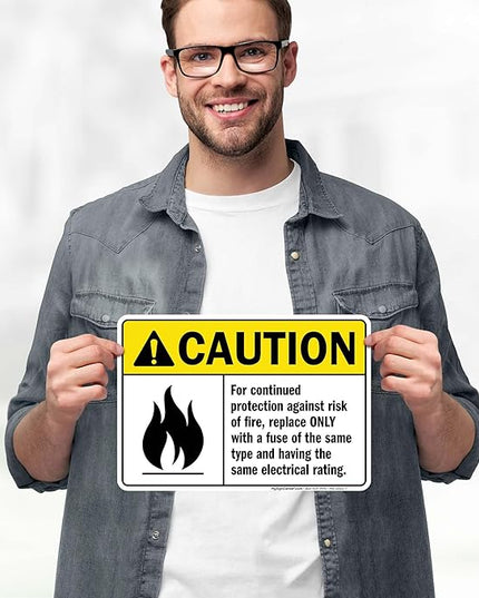 Warning For Continued Protection Against Risk Of Fire Replace Sign, 10x7 Inches, 4 Mil Vinyl Decal Stickers Weather Resistant, Made in USA by My Sign Center