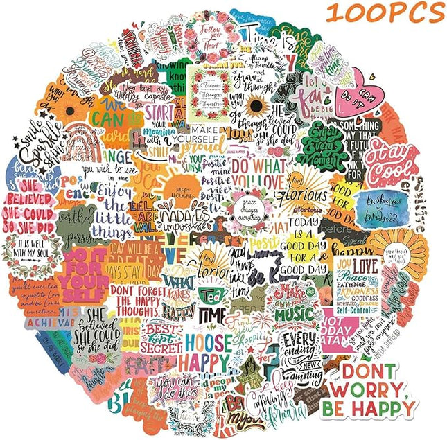 100pcs Inspirational Stickers, Motivational Quote Sticker for Water Bottle Adults Women Teen Boy Girl, Affirmation Stickers, Vinyl Positive Stickers Decals for Laptop Journal Computer Phone Case