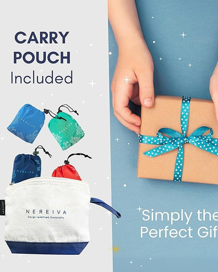 4 Pack Foldable Grocery Bags into Tiny Pouch - Large Capacity Multi-Color, Great for Travel, Durable, Washable Packable Shopping Bag, Comes with a Carry Pouch, Lightweight