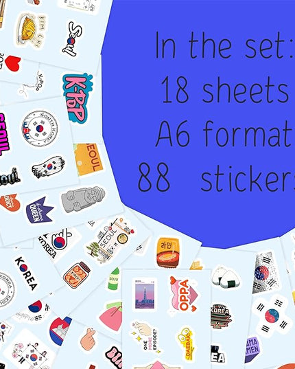 BulbaCraft South Korea Stickers, Korean Stickers for Water Bottle & Laptop - South Korea Party Supplies & Decorations, Waterproof Vinyl Decals, Gifts for Women & Men