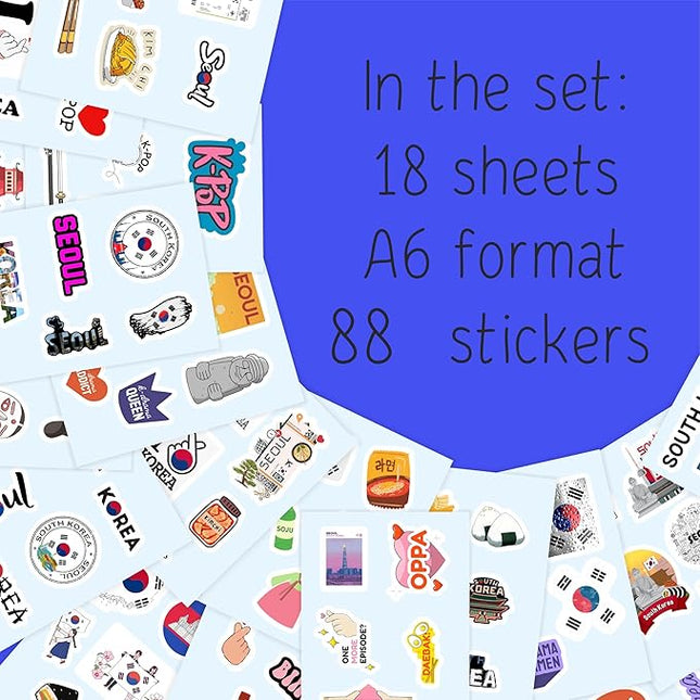 BulbaCraft South Korea Stickers, Korean Stickers for Water Bottle & Laptop - South Korea Party Supplies & Decorations, Waterproof Vinyl Decals, Gifts for Women & Men