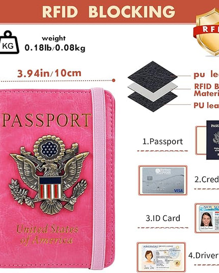 Passport Holder Cover Travel Wallet RFID Blocking Passport Wallets Family Organization Personalized Wallet Case for Men and Women Travel Must Haves (Pink)