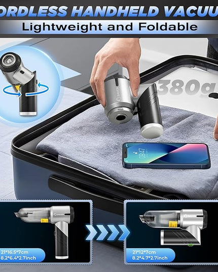 Saker Handheld Car Vacuum Portable Cordless17000PA Mini Vacuums Rechargeable Foldable Vacuum Cleaner with Brushless Motor for Home,Office Pet HL132 Black
