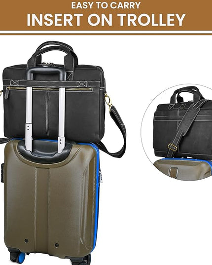 Vintage Leather Messenger Bag for Men, 16” Laptop Satchel with Adjustable Shoulder Strap, Briefcase Office Work & Travel Bag