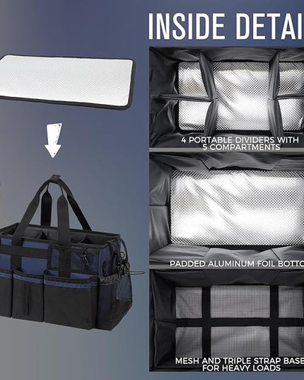 Wearable Cleaning Caddy, Cleaning Caddy Supplies Organizer with Handle & Shoulder Straps for Housekeepers, Under Sink & Car Cleaning Tool Organizers Bag with 4 Foldable Divider (NavyBlue)