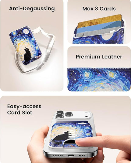 Magnetic Mag-safe Wallet Cell Phone Card Holder for Phone Case with Mag-Safe, Stronger Magnetic RFID Leather Phone Wallet Stick on for iPhone 17/16/15/14/13/12 Series, Fit 3 Cards