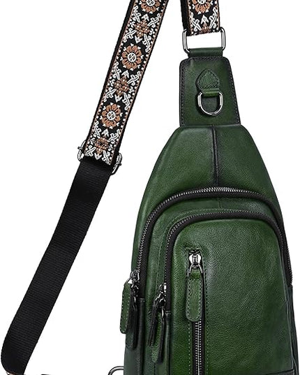 HESHE Leather Sling Bag for Women Crossbody Bags with Multi-Pocket Stylish Fanny Packs for Travel Chest Bag