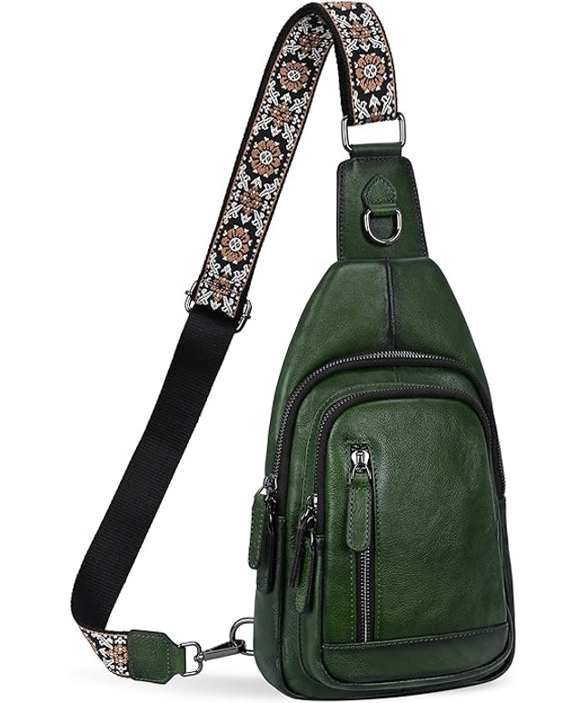 HESHE Leather Sling Bag for Women Crossbody Bags with Multi-Pocket Stylish Fanny Packs for Travel Chest Bag