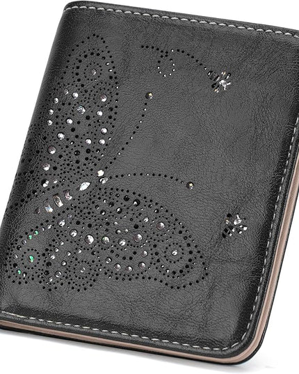 KITEVIUN Small RFID Wallet Women Ultra Thin Slim Womens Wallet Mini Compact Bifold Pocket Ladies Wallets for Women BLACK