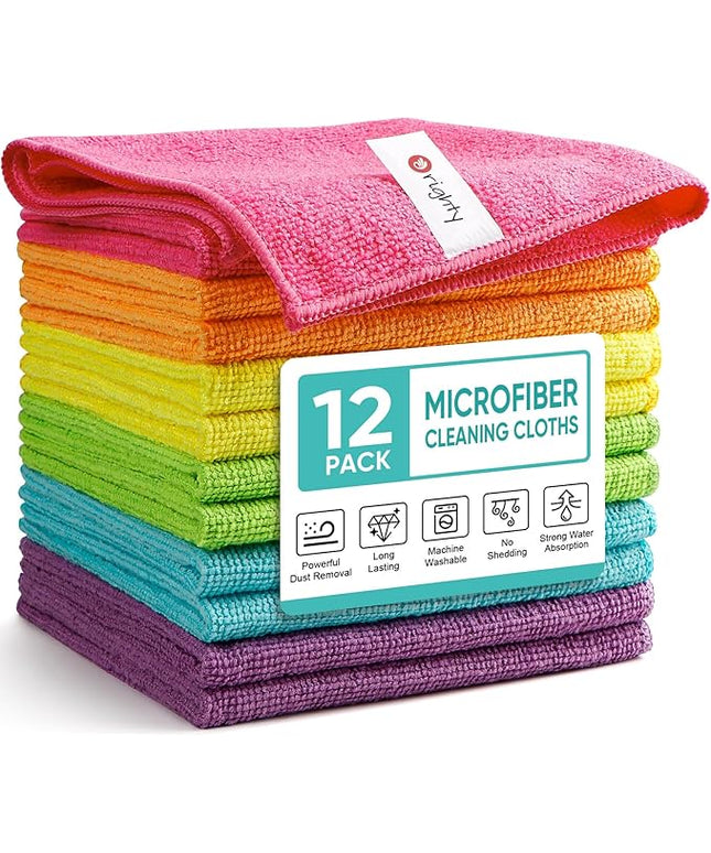 Orighty Microfiber Cleaning Cloth Pack of 12, Microfiber Towels for Cars, Highly Absorbent Car Cleaning Supplies, Lint Free Cloths Clean Rags for Car Care, House, Kitchen, 12x12 inch