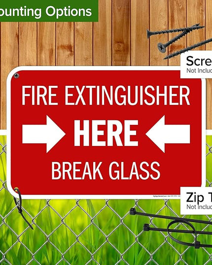 Fire Extinguisher Here Break Glass Sign, 12x18 Inches, 55 mil thick HDPS (high density polystyrene), Made in USA by My Sign Center
