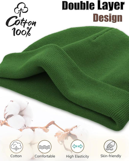 choshion 100% Cotton Beanie Hat, Cuffless Beanies Warm Knit Winter Skull Cap, Unisex Soft Fisherman Hats for Women Men