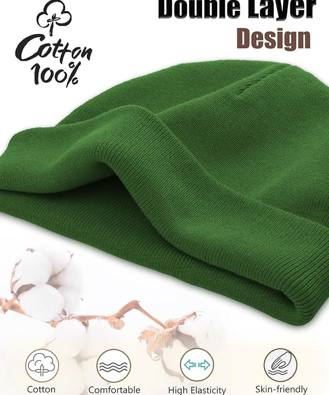 choshion 100% Cotton Beanie Hat, Cuffless Beanies Warm Knit Winter Skull Cap, Unisex Soft Fisherman Hats for Women Men