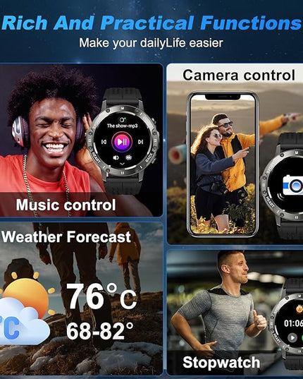 Smart Watch for Men Fitness Tracker: Military Make Answer Call Running Digital Mens Watches Waterproof Smartwatch Android Phone iPhone Samsung Compatible Sleep SpO2 Heart Rate Monitor Step Pedometer
